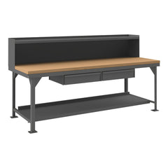 Heavy-Duty Work Bench with Riser: 96" Wide, 6 to 34-1/4" High, Powder Coated & Textured, Steel Top, Steel Base, Gray