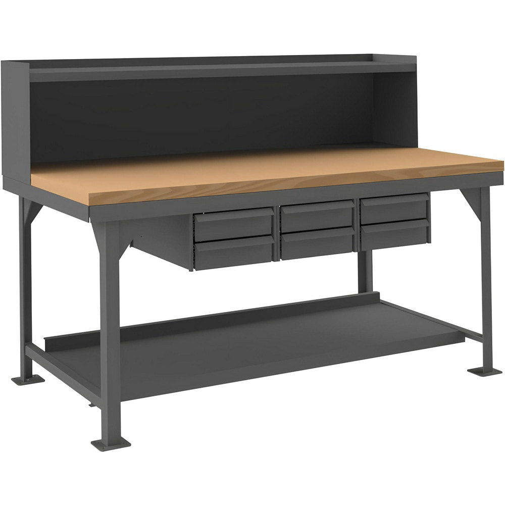 Heavy-Duty Work Bench with Riser: 72" Wide, 6 to 34-1/4" High, Powder Coated & Textured, Steel Top, Steel Base, Gray