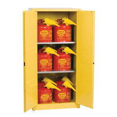 Flammable & Hazardous Storage Cabinets:  60.000 gal Drum, 2.000 Door,  2 Shelf,  Manual Closing,  Yellow