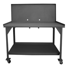 Mobile Work Benches; Type: Heavy-Duty Workbench with Peg Board Riser; Bench Type: Heavy-Duty Mobile Workbench; Edge Type: Square; Depth (Inch): 30; Leg Style: Fixed; Load Capacity (Lb.