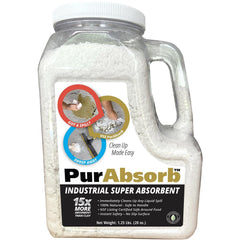 Absorbent:  1.2 lb Bottle,  Particulate,  Absorbs more liquid than any other product on the market. PurAbsorb instantly begins absorbing any liquid spill on contact. Spills are absorbed leaving a dry no slip surface.