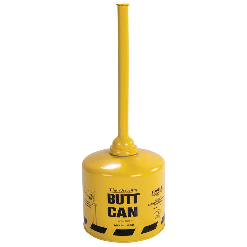 Cigarette-Waste Receptacles & Butt Cans; Product Type: Cigarette Receptacles; Material: Steel; Mount Type: Freestanding; Volume Capacity: 5.0 gal; Number of Opening: 1; Pole Diameter: 1.5 in; Color: Yellow; Indoor/Outdoor: Outdoor