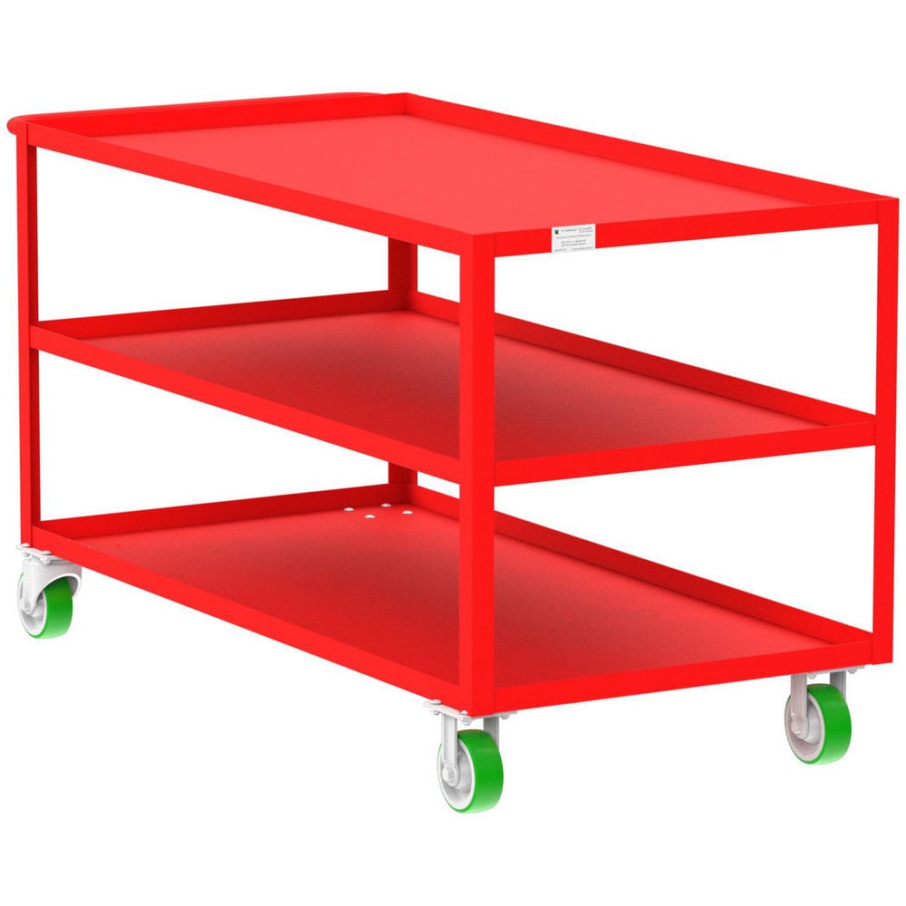 Shelf Utility Cart: 65" Long, 30" Wide, Steel, 2000 lb Capacity, Red