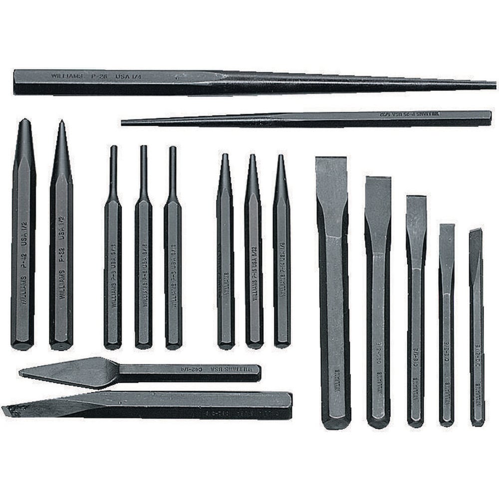 Punch Sets; Set Type: Pilot; Material: Steel; Punch Size Range (Letter): A - Z; Punch Size Range (Inch): 1/8 to 3/4; Container Type: Pouch; Minimum Punch Size (Decimal Inch): 1.58