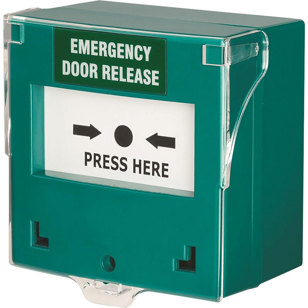 Pushbutton Control Stations; Control Station Type: Emergency Break Glass; Legend Markings: No Legend; Switch Action: Push; Contact Configuration: SPDT; Operator Type: Flush Push Button; Mount Type: Surface; Interlock Style: No Interlock