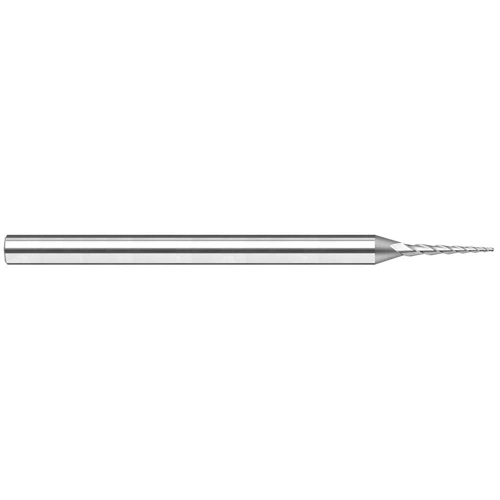 Tapered End Mill: 15 deg Angle per Side, 0.0300" Small Dia, 0.3000" LOC, 4 Flute, Tapered End