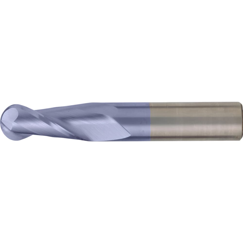 Ball End Mill: 1/2" Dia, 1" LOC, 2 Flute, High Speed Steel