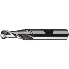 Ball End Mill: 1" Dia, 2-1/4" LOC, 2 Flute, High Speed Steel