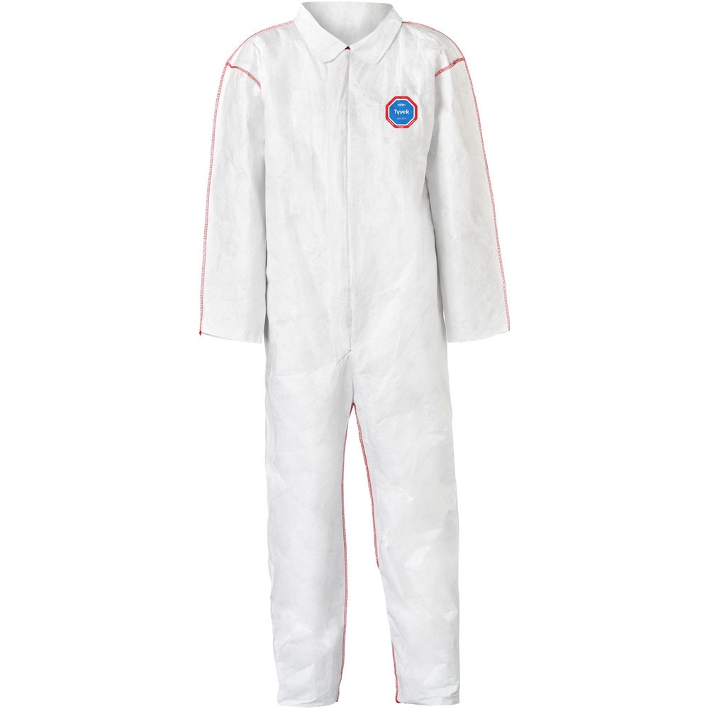 Disposable Coveralls: Particle Protection Protection, Size 5X-Large, Tyvek 400 SFR, Storm Flap, Zipper & Serged Closure