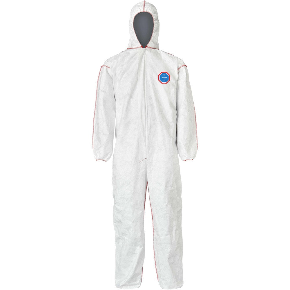 Disposable Coveralls: Particle Protection Protection, Size 2X-Large, Tyvek 400 SFR, Storm Flap, Zipper & Serged Closure