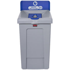 Trash Cans & Recycling Containers; Product Type: Recycling Container; Type: Recycling Station; Container Capacity: 33 gal; Container Shape: Square; Lid Type: Open Lid; Container Material: Resin; Color: Gray, Blue; Material: Resin