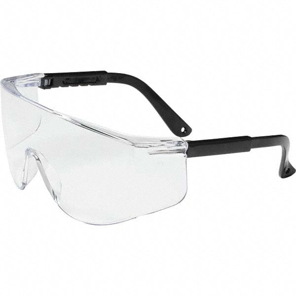 Safety Glasses: Uncoated, Polycarbonate, Clear Lenses, Frameless