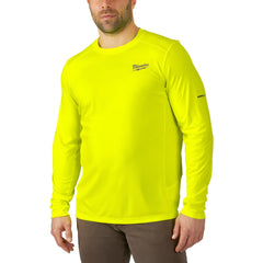 Work Shirt: General Purpose, Long Sleeve, Large, Polyester, High-Visibility Yellow