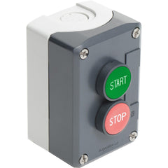 Pushbutton Control Stations; Control Station Type: Control Station; Number of Operators: 2; Legend Markings: Start, Stop; Switch Action: Spring Return; Contact Configuration: NO/NC; Operator Type: Flush Push Button