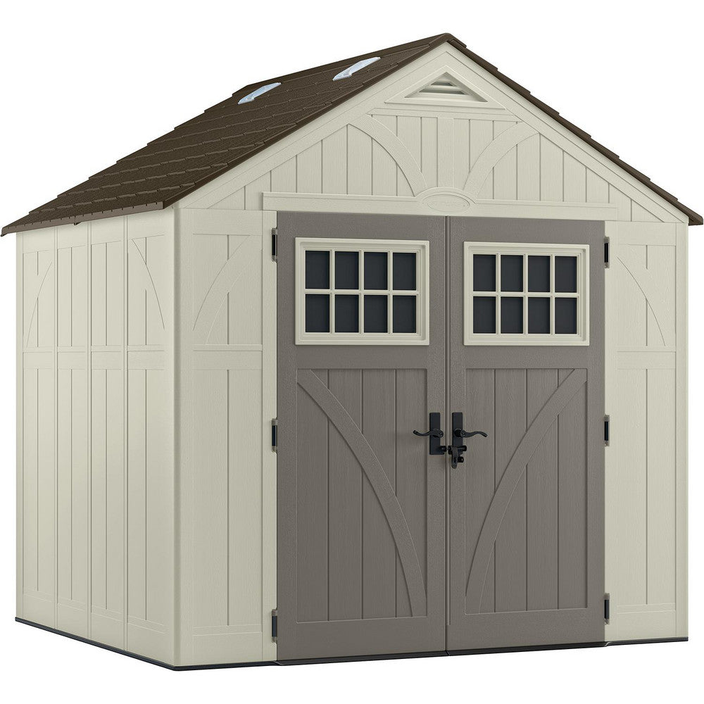 Sheds; Shed Type: Vertical Storage Shed; Overall Width: 86 in; Overall Depth: 100.5 in; Overall Height: 103 in; Overall Capacity: 378 ft¬≥; Material: Resin; Color: Vanilla