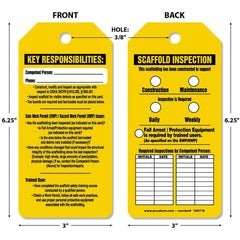 Inspection Tag: Rectangle, 6-1/4" High, Synthetic Paper, "SCAFFOLDSPECTION"