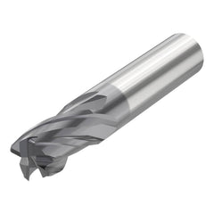 Corner Radius End Mill: 1/4" Dia, 3/8" LOC, 0.0300" Radius, 4 Flute, Solid Carbide