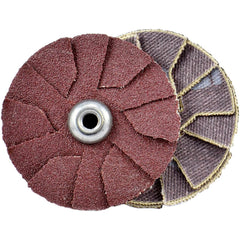 Slotted Overlap Discs; Abrasive Type: Coated; Disc Diameter (Inch): 2; Overlap Disc Type: Outward; Abrasive Material: Aluminum Oxide; Grit: 100; Eyelet Size: 8-32; Grade: Medium