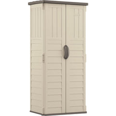 Sheds; Shed Type: Vertical Storage Shed; Overall Width: 32 in; Overall Depth: 25.5 in; Overall Height: 6 ft; Overall Capacity: 22 ft¬≥; Material: Resin; Color: Vanilla