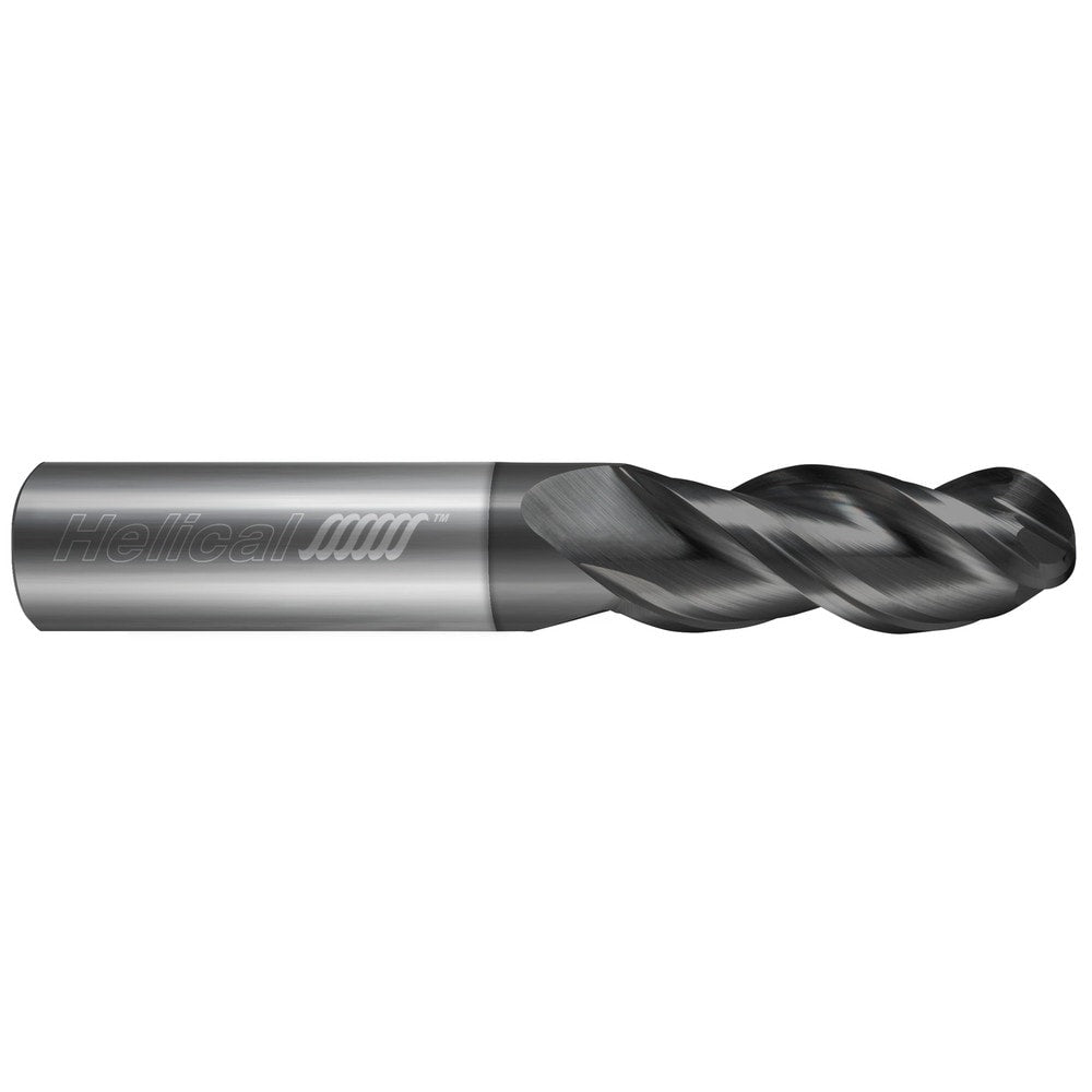 Ball End Mill: 3/16" Dia, 3/8" LOC, 3 Flute, Solid Carbide