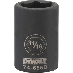 Impact Socket: 1/2" Drive, 11/16" Socket, Hex Drive