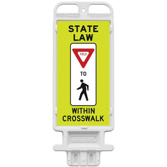 Pedestrian Crossing Sign:  A-Frame, Yield, " STATE LAW YIELD TO PEDESTRIAN WITHIN CROSSWALK"