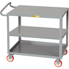 Ergonomic Handle Shelf Utility Cart: 53-1/2" Long, 30" Wide, Steel, 1200 lb Capacity, Gray