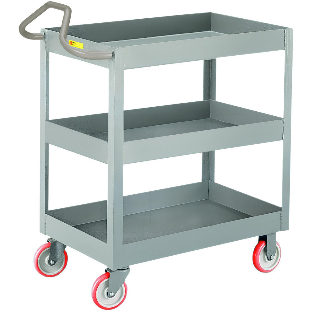 Shelf Utility Cart: 41-1/2" Long, 24" Wide, Steel, 1200 lb Capacity, Gray