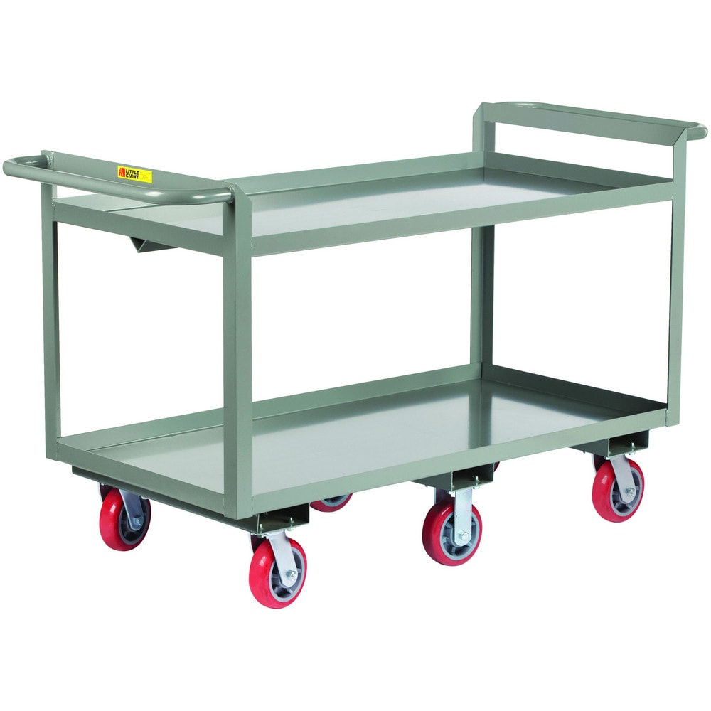 Double Handled Heavy-Duty Shelf Utility Cart: 59" Long, 30" Wide, Steel, 3600 lb Capacity, Gray