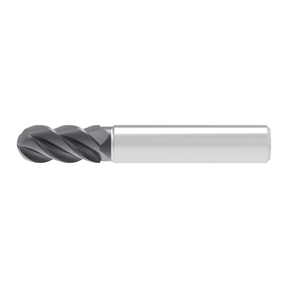 Ball End Mill: 4.00 mm Dia, 8.00 mm LOC, 3 Flute, Solid Carbide