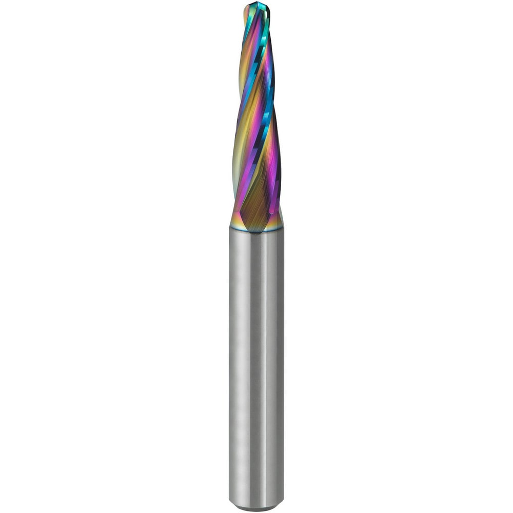 Tapered End Mill: 4 deg Angle per Side, 2.00 mm Small Dia, 20.00 mm LOC, 4 Flute, Ball End