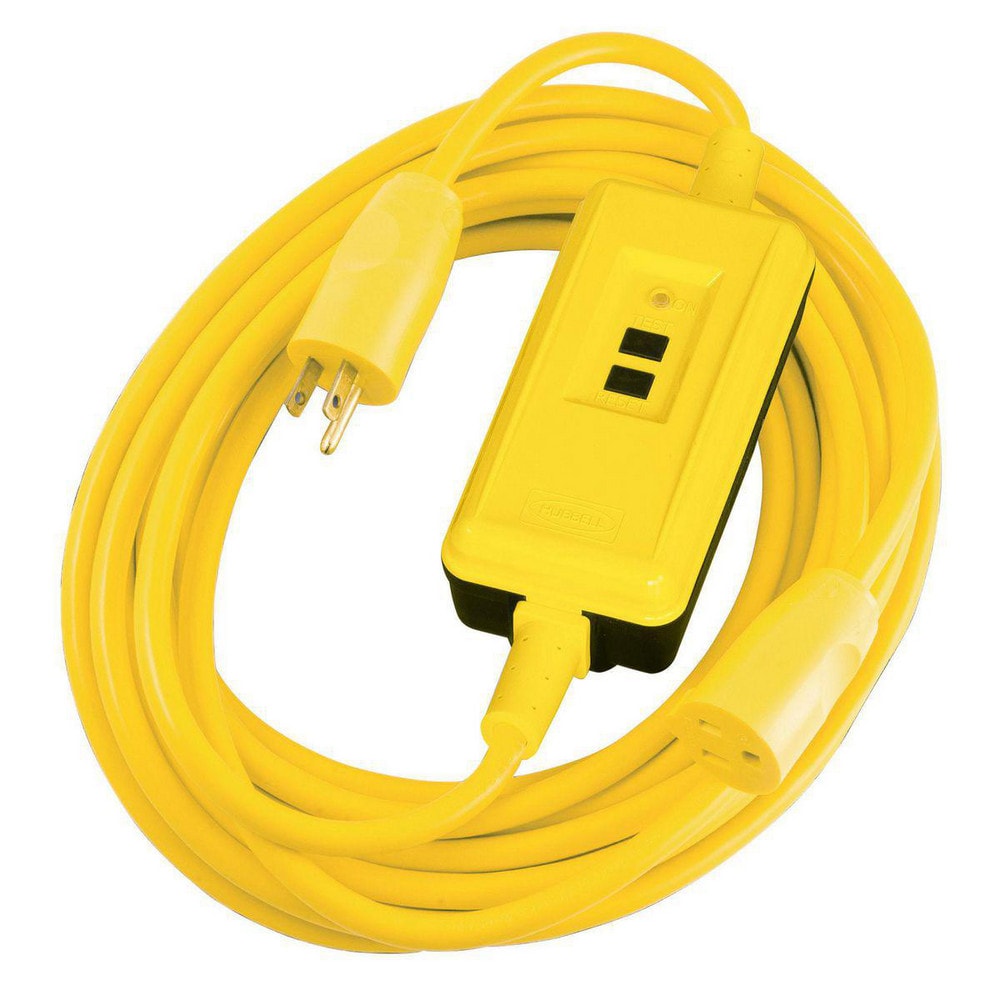 Power Protection Products, GFCI Linecords, Commercial, Manual Set, 15A, 120V AC, 5-15R, 100' Cord Length, 4-6 mA Trip Level, Black and Yellow