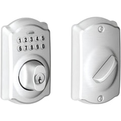 Deadbolts; Deadbolt Type: Electric Bolt; Lock Type: Combination Entry with Key Override; Key Type: Key Codeable; Mount Type: Through Hole; Material: Zinc; Minimum Door Thickness: 1.375 in; Maximum Door Thickness: 1.75; Finish: Satin Nickel