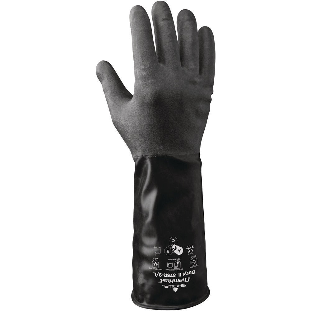 Chemical Resistant Gloves: SHOWA 875R, Size Small, Butyl-Coated, Butyl, Unsupported, Type A Chemical Resistant Gloves