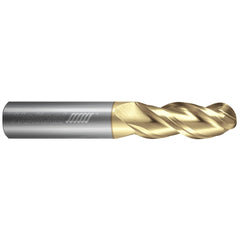 Ball End Mill: 1/4" Dia, 1-3/4" LOC, 3 Flute, Solid Carbide