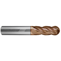 Ball End Mill: 3/16" Dia, 3/4" LOC, 4 Flute, Solid Carbide