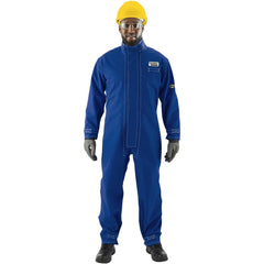 Non-Disposable Rain & Chemical-Resistant Coveralls: Chemical, Size Large, Blue, Nomex