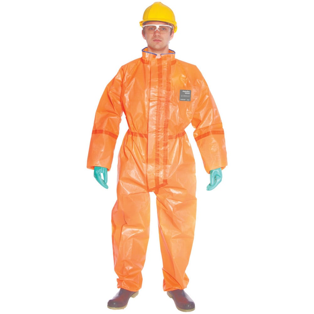 Disposable Coveralls: Size 5X-Large, 0.2569 oz, Multi-Layer Non-Woven Barrier Laminate Fabric, Double Zipper & Elastic Closure