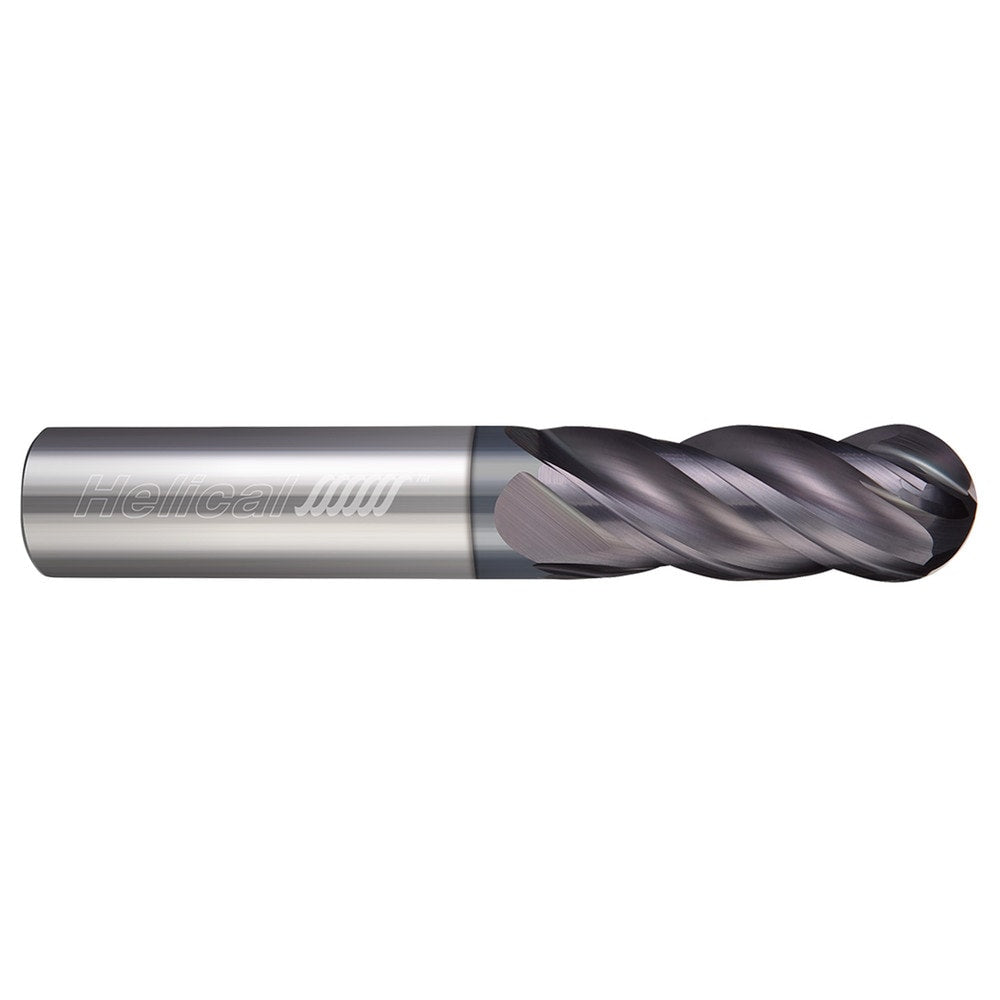 Ball End Mill: 3/16" Dia, 1-3/8" LOC, 4 Flute, Solid Carbide