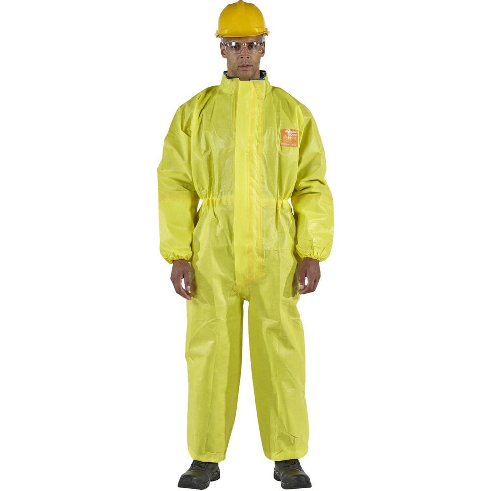 Disposable Coveralls: Size 4X-Large, 0.4238 oz, Multi-Layer Non-Woven Barrier Laminate Fabric, Double Zipper Closure