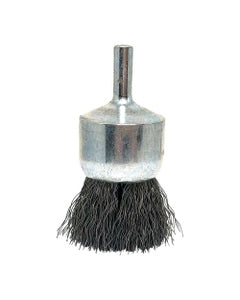 1″ Diameter × 1/4″ Shank Diameter × 7/8″ Trim Length, 0.006″ Crimped Bristle, Carbon Steel, Solid End Brush