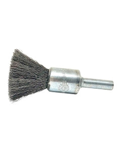 3/4″ Diameter × 1/4″ Shank Diameter × 7/8″ Trim Length, 0.006″ Crimped Bristle, Carbon Steel, Solid End Brush