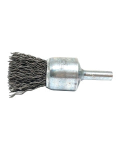 3/4″ Diameter × 1/4″ Shank Diameter × 7/8″ Trim Length, 0.014″ Crimped Bristle, Carbon Steel, Solid End Brush