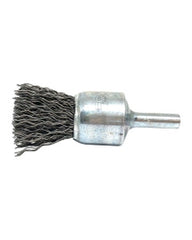 3/4″ Diameter × 1/4″ Shank Diameter × 7/8″ Trim Length, 0.010″ Crimped Bristle, Stainless Steel, Solid End Brush