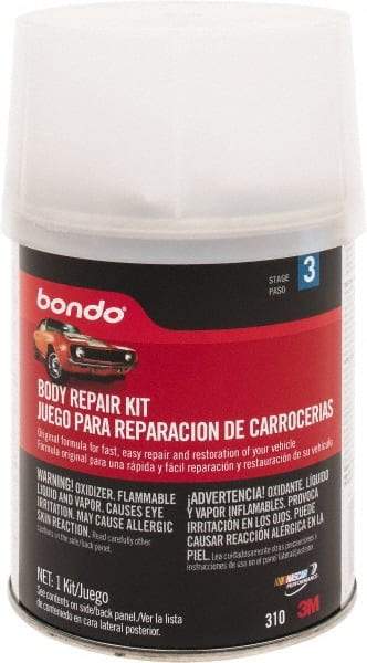 3M - 4 Piece Body Repair Kit - 16 oz Body Filler, .50 oz Cream Hardener, Metal Body Patch, Spreader - Makers Industrial Supply