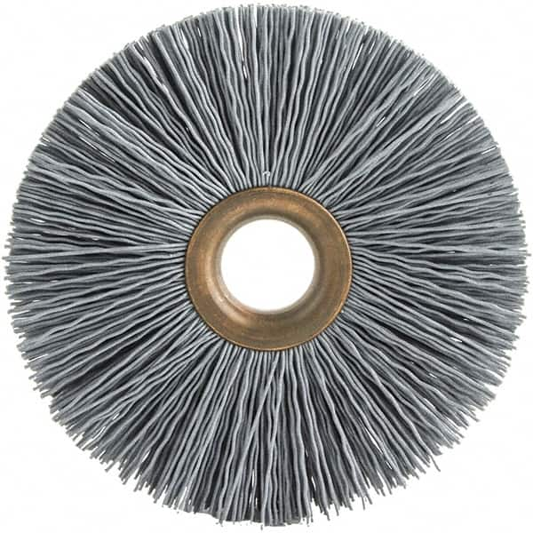 Brush Research Mfg. - 3-1/2" OD, 1/2" Arbor Hole, Crimped Abrasive Nylon Wheel Brush - 3/4" Face Width, 3/16" Trim Length, 20,000 RPM - Makers Industrial Supply