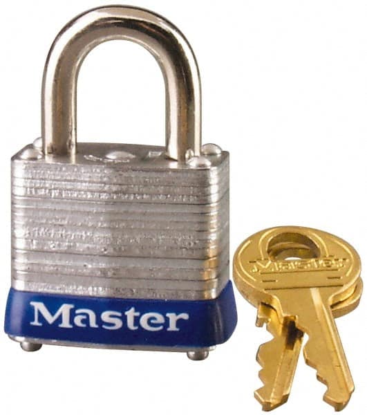 Master Lock - 9/16" Shackle Clearance, Keyed Alike General Security Padlock - 3/16" Shackle Diam, Laminated Steel - Makers Industrial Supply