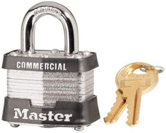 Master Lock - 3/4" Shackle Clearance, Keyed Different Maximum Security Padlock - 9/32" Shackle Diam, Laminated Steel - Makers Industrial Supply