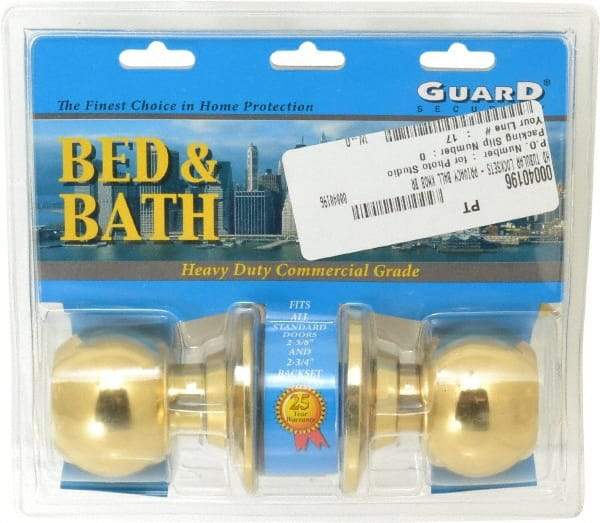 Value Collection - 1-3/4" Door Thickness, Bright Brass Privacy Knob Lockset - 2-3/8" Back Set - Makers Industrial Supply