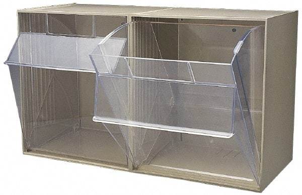 Quantum Storage - 23-5/8" Wide x 13-7/8" High x 11-7/8" Deep, Small Parts Tip Out Stacking Bin Organizer - Polystyrene Frame, 2 Compartments, 11-1/16" Wide x 13-5/8" High x 8-7/8" Deep Bin - Makers Industrial Supply